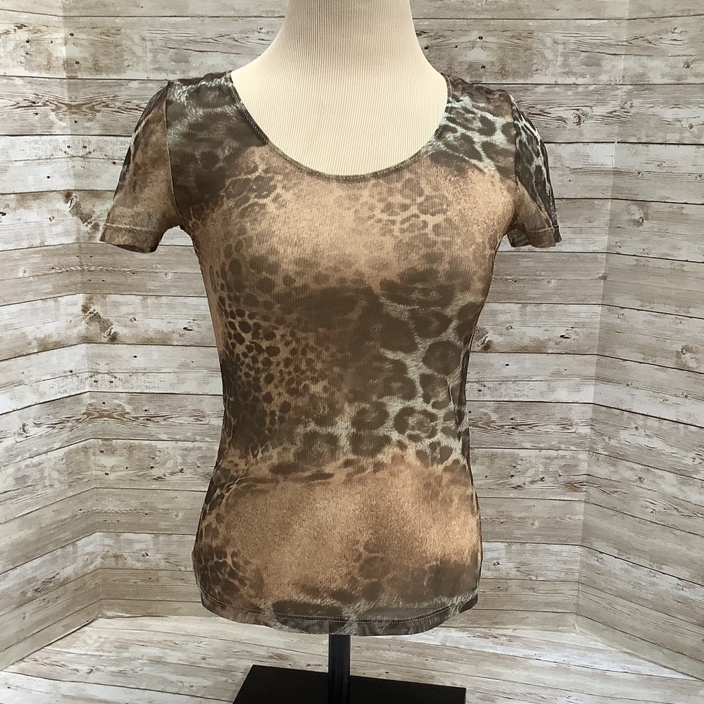 Leopard Cheetah Animal Print Mesh Tee Top T-Shirt Translucent S M